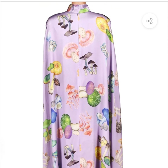 RODARTE LAVENDER MUSHROOM PRINTED SILK SATIN CAPE GOWN - Picture 11 of 16